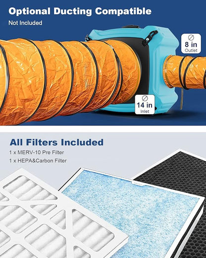 ALORAIR PureAiro HEPA Max 870 Air Scrubber 3-Stage Filtration,Negative Machine Air Scrubber | Professional Water Damage Restoration for Air Cleaner | up to 550 CFM