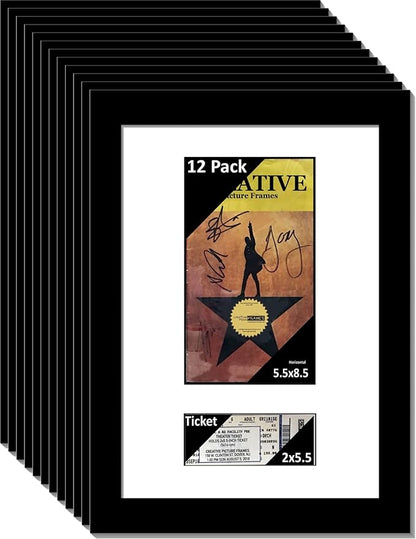 Creative Picture Frames 12Pk11X14-W Black Theatre Frame With White Matting, Holds 5.5X8.5-Inch Media Plus Ticket Including Installed Wall Hanger (Theatre Bill Not Included, Pack Of 12)