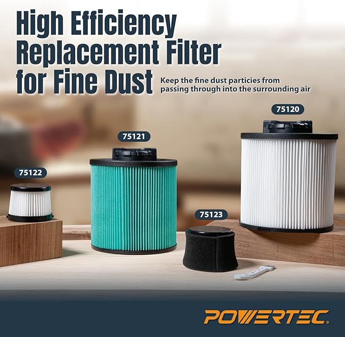 POWERTEC DCV5011H HEPA Filters for DeWalt DCV501HB 20V Cordless Handheld Vacuum 2 Pack, Cartridge Filter for DeWalt Vacuums (75122-P2)