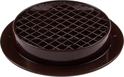 4" Brown Vent Cover - Aluminum - Industrial Round Air Vent Louver - Metal Soffit Vent with Screen - Mesh - Round Vent Grille for House Or Garage Wall