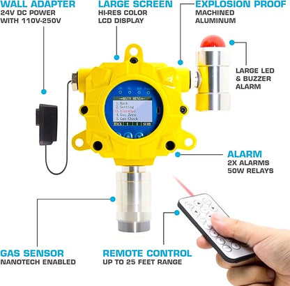Hydrogen Gas Detector for Battery Room Monitoring by Forensics | Wall Mount Continuous Monitoring | USA NIST traceable Calibration | Adjustable Alarms | Relay Output | 0-1000 ppm |