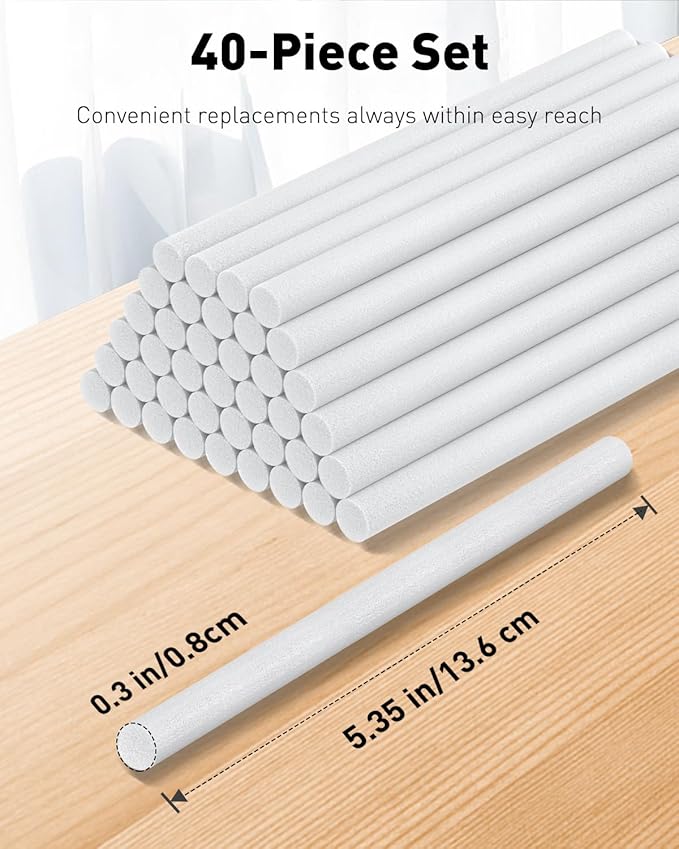 Pawfly 40 Pcs Humidifier Sticks, 5.35 Inch Mini Humidifier Filter Replacement Wicks, Small Portable USB Humidifier Filter Sticks, Air Diffuser Pure Wicks, Humidifier Filter Cotton Refill Sticks