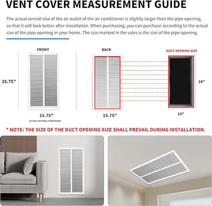 14x24 Return Air Grille(Duct Opening Size),Air Return Vent Cover,Flat Vent Cover,Rejillas De Aire Acondicionado Para Casa,Return Air Grilles,Outer Dimensions:15.75"Wx25.75"H(14"W x 24"H, Duct Opening)