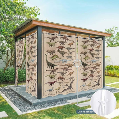 Vintage Outdoor Curtains for Patio Dinosaurs Biographies Retro Waterproof Outside Curtains with Grommet Top Weatherproof Curtain for Cabana Pergola Gazebo, 1 Panel, 54" W x 108" L