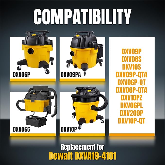 POWERTEC DXVA19-4101 Vacuum Bags 5 Pack for Dewalt DXV06P, DXV09P, DXV10P 6-10 Gal Dust Extractor, Replacement Shop Vac Bags, Dust Bag for Dewalt Wet Dry Shop Vacuum (75063V)