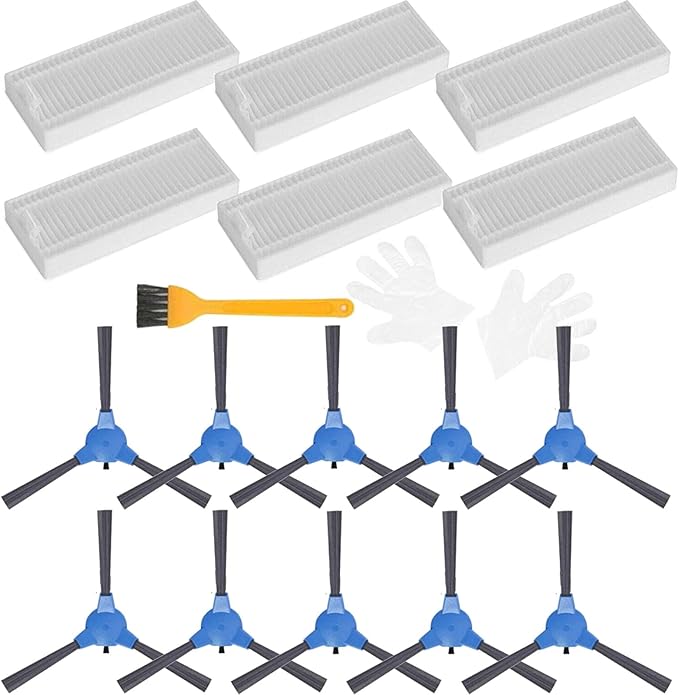 Replacement Parts Accessories Compatible with Coredy R380 1700Pa, R300 Robot Vacuum Cleaner 1400Pa 6 Filters and 10 Brushes, 16pcs
