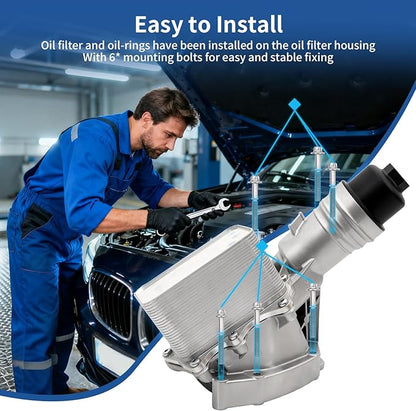 11428583895 Aluminium Engine Oil Filter Housing Assembly with Oil Cooler & Filter Compatible with BMW 340i 440i 540d 540i 640i 740i M240i X3 X4 3.0L 2016-2021 Replace # 11428511391