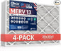 BNX TruFilter 20x30x1 Air Filter MERV 13 (4-Pack) - MADE IN USA - Electrostatic Pleated Air Conditioner HVAC AC Furnace Filters for Allergies, Pollen, Mold, Bacteria, Smoke, Allergen, MPR 1900 FPR 10