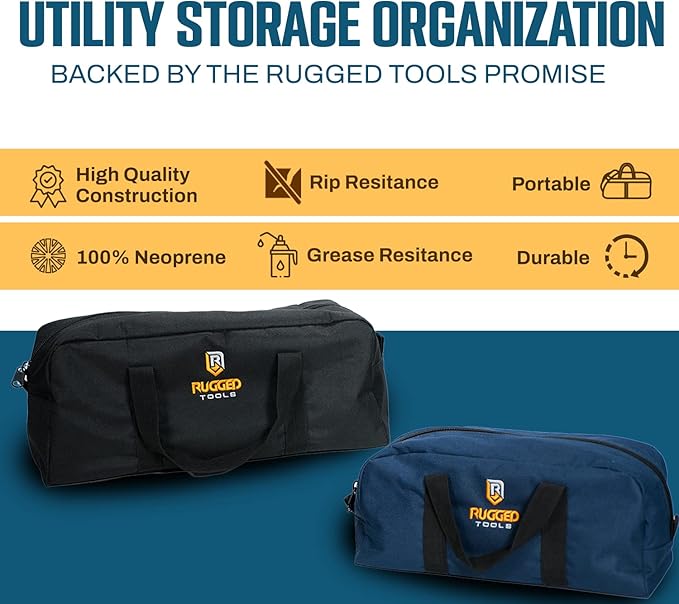 Rugged Tools Tool Bag Combo - Includes 1 Small & 1 Medium Toolbag - Organizer Tote Bags for Electrician, Plumbing, Gardening, HVAC & More