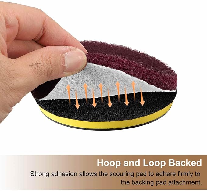 HARFINGTON 24pcs Scrubber Scouring Pads 800 Grits 4 Inch Drill Power Brush Hoop and Loop Surface Conditioning Disc Drill Scuffing Disc Scrub Pads for Home Kitchen Cleaning, Gray