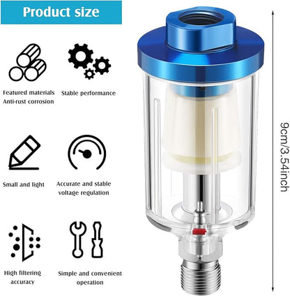 Pack of 6 Small Water Oil Separator Filter 1/4 Inch NPT Inlet and Outlet Air Compressor Moisture Filter Airbrush Water Separator for Spray Paint Air Line Compressor Fitting, Blue