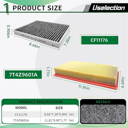 Cabin Engine Air Filter W/Activated Carbon Kit for Explorer (2012-2019), Police Interceptor Sedan/Utility (2013-2019).Replaces FP68, AE9Z-19N619-A,CF11176,FA-1884,7T4Z-9601-A