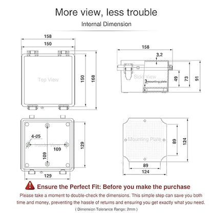 QILIPSU Waterproof Junction Box IP67 Outdoor Plastic Electrical Project Enclosure Weatherproof with Mounting Plate, Wall Brackets, Hinged Grey Cover 5.9"x5.9"x3.5"