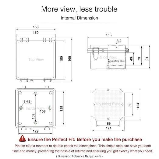 QILIPSU Waterproof Junction Box IP67 Outdoor Plastic Electrical Project Enclosure Weatherproof with Mounting Plate, Wall Brackets, Hinged Clear Cover 5.9"x5.9"x3.5" CC