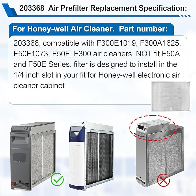 203368 F50F F300 Air Prefilter Replacement for Honey-well Cleaner 16'' x 12.5'' Air Pre Filter Replaces, Electronic Air Cleaner Post Filter F300E1019-F300A1625-2 Pack