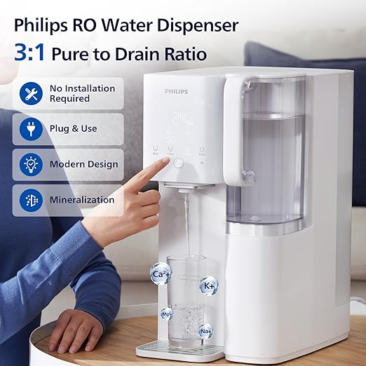 Philips Reverse Osmosis Water Filter Countertop ADD6926WH/37, 6 Stage RO Water Filtration System Purifier Dispenser with Aquaporin Technology, NSF/ANSI 372 Certified, Reduce TDS Lead