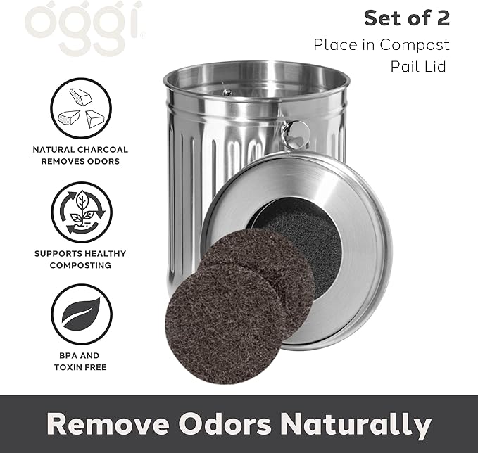 OGGI Set of 2 Charcoal Filters- Replacement Charcoal Filter for Countertop Compost Bin with Lid, Eco Friendly Products