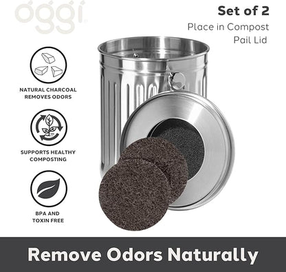 OGGI Set of 2 Charcoal Filters- Replacement Charcoal Filter for Countertop Compost Bin with Lid, Eco Friendly Products