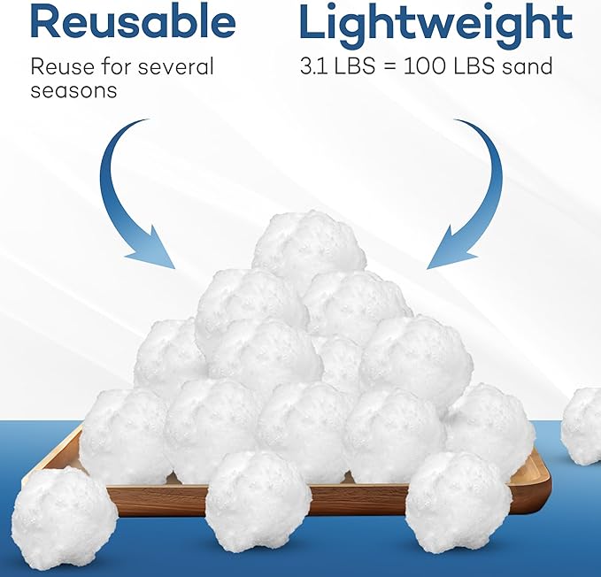 Pool Filter Balls - 3.1 lbs Reusable Filter Balls for Sand Filter, Replaces 100 lbs Pool Filter Sand, High Filtering Accuracy Cotton Balls for Pool Filter, 2 Inch Sand Filter Balls