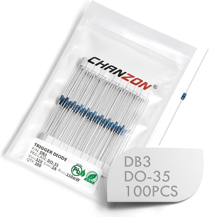 (Pack of 100 Pieces) Chanzon DB3 DIAC Bidirectional Trigger Diode 2A 32V 150mW DO-35 (DO-204AH) DB-3 Axial Silicon Diodes