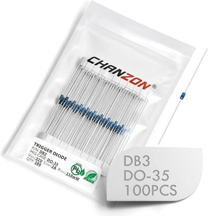 (Pack of 100 Pieces) Chanzon DB3 DIAC Bidirectional Trigger Diode 2A 32V 150mW DO-35 (DO-204AH) DB-3 Axial Silicon Diodes