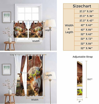 Farm Yaks Bedroom Curtains 63 Inch Length, Window Curtains Tab Top, Farmhouse Barn Funny Animals Butterfly Light Filtering Window Treatments Drapes 42"x63" 2 Panel