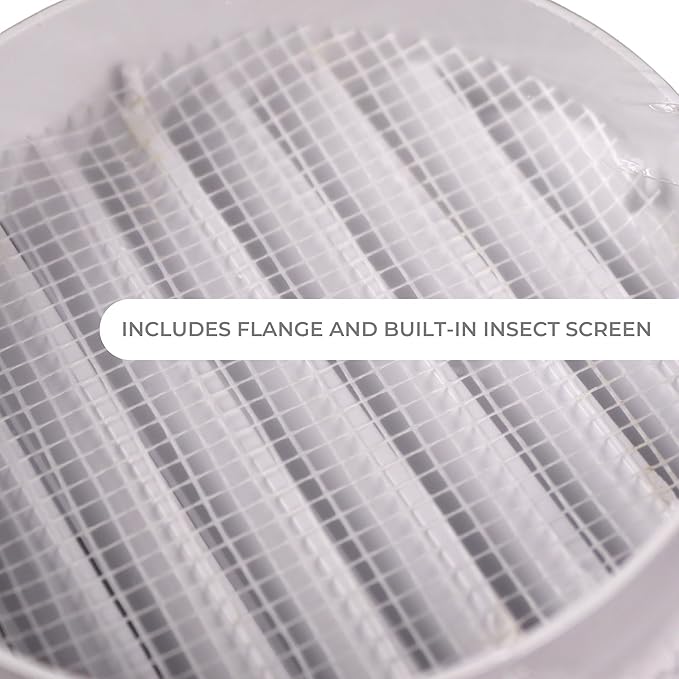 VENTS-US - 4" White Round Plastic Vent Cover with Built-in Insect Screen Mesh and Flange for Supply or Exhaust Air Applications - Compatible with 4 Inch Diameter Ducts (2-Pack)