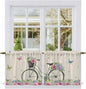 Farmhouse Spring Tier Curtains, Retro Bicycles Flowers Vines Butterfly Light Filtering Kitchen Curtains, 2Pcs Rod Pocket Half Window Treatments Panels for Sink Cafe Cabinet Camper 27.5x36 Inches