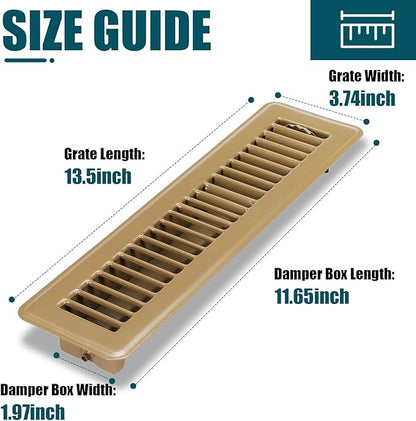 VOISEN Floor Register 2x12, 4 Pack Floor Vent Covers, Steel Adjustable Air Supply Grille Register Vent Cover Grill for Sidewall and Floor, Vent Covers for Home Floor,Brown