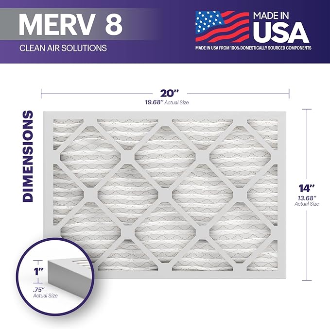 BNX TruFilter 14x20x1 Air Filter MERV 8 (4-Pack) - MADE IN USA – Dust & Pet Defense Electrostatic Pleated Air Conditioner HVAC AC Furnace Filters for Dust, Pet, Mold, Pollen MPR 600 – 700 & FPR 5