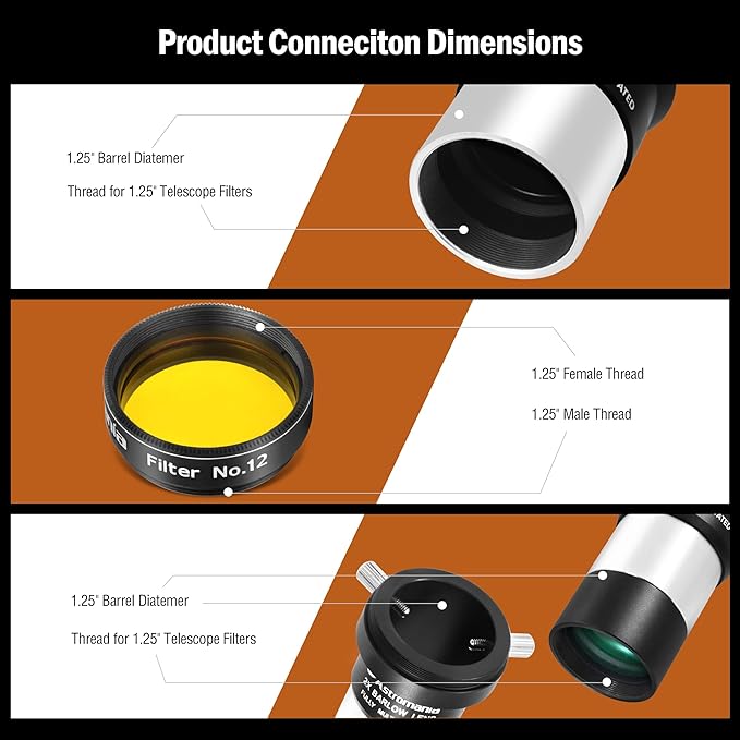Astromania 14 Piece Telescope Accessory Kit 1.25 Inch Telescope Eyepiece and Filter Set Deluxe Version, 5pcs Plossl Eyepiece Set, 6pcs Colored Filter Set, Moon Filter, 2X Barlow Lens&Sturdy Carry Case