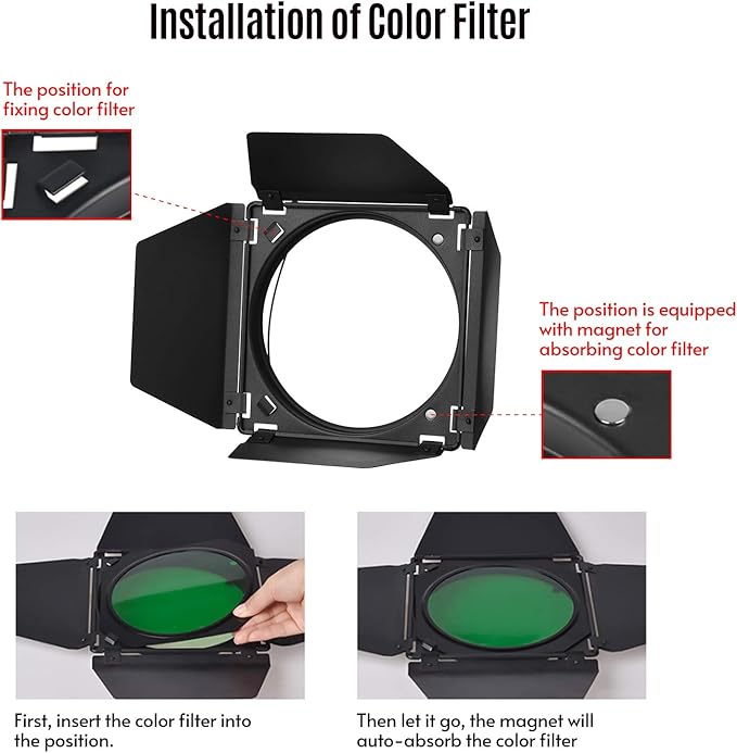 GODOX Barn Door with Honeycomb Grid 4 Color Gel Filters for 7 Inch Standard Reflector Replacement for GODOX SL60W SL150II SK400II Studio Light Portrait Still Life Photography