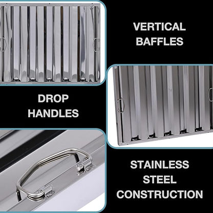25" x 20" Stainless Steel Commercial Hood Filter – Dishwasher Safe, Welded Baffle Grease Trap with Drop Handles – Easy Installation & Durable Grease Fire Prevention Filter