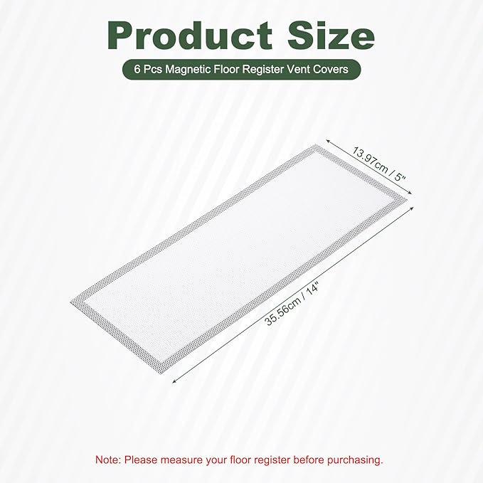 YOKIVE 6 Pcs Magnetic Floor Vent Covers, Floor Register Cover PVC Mesh Air Vent Screen Filters, Great for Home Floor, Wall, Ceiling, Catch Debris Hair Dust (White, 14-Inch x 5-Inch)