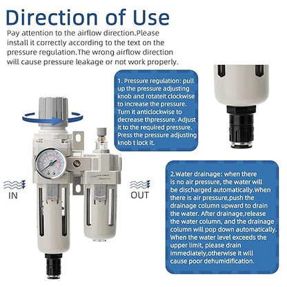1/2" Auto-Drain FRL Assembly - Professional Grade Compressed Air Conditioner with Cyclonic Separation | 0-150 PSI Operating Range | CNC-Machined Body