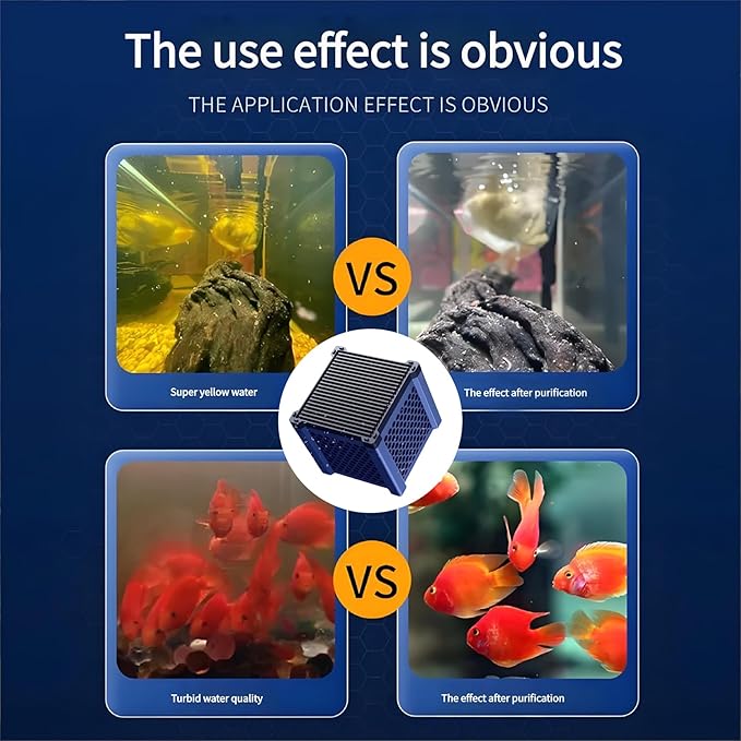 Pure Cube Water Trough Filter - Fish Tank Kit with Activated Carbon, Super Strong Honeycomb Aquarium Filter Media for Small Fish Tanks, Ponds & Livestock Water Purification (1PC, Blue)