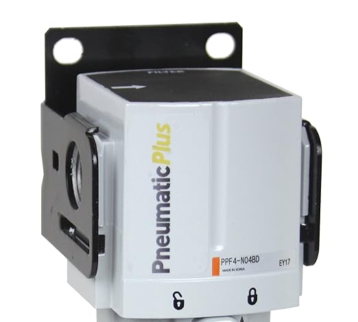 PneumaticPlus PPF4-N04B Compressed Air Particulate Filter 1/2" NPT, 5 Micron, Poly Bowl, Manual Drain, Bracket