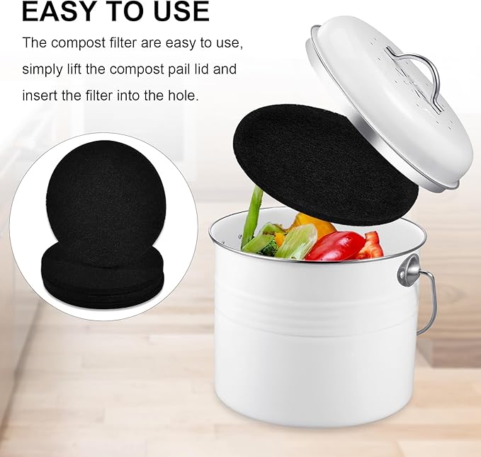 10Pcs 6.5 Inch Charcoal Filters for Kitchen Compost Bin, Replacement Activated Carbon Filters for Countertop Compost Pail Home Bucket Refill Sets, Round