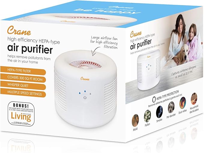 Crane HEPA Air Purifier, Air Purifiers for Home, Quiet Air Purifier HEPA Filter, Home Air Purifiers, Air Purifier For Pets, Office, Baby Nursery