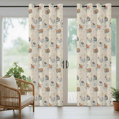 Cartoon Animals Outdoor Curtains for Patio Raccoons Rabbits Moon Linen Texture Waterproof Outside Curtains with Grommet Top Weatherproof Curtain for Cabana Pergola Gazebo, 2 Pack, 54" W x 84" L