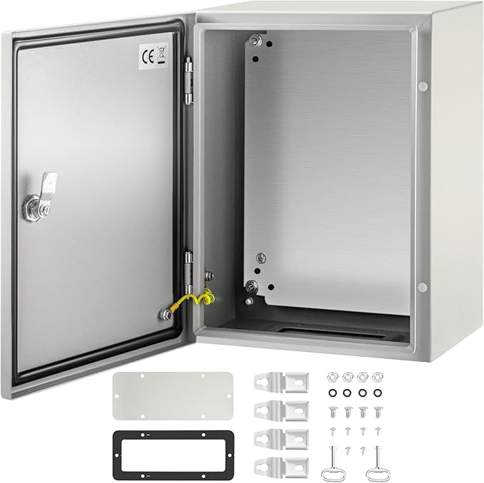 VEVOR NEMA Steel Enclosure, 16 x 12 x 8'' NEMA 4X Steel Electrical Box, IP66 Waterproof & Dustproof, Outdoor/Indoor Electrical Junction Box, with Mounting Plate