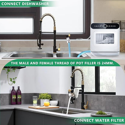 Fapully Black&Gold Kitchen Faucet with Sprayer,Commercial Pull Down Kitchen Faucet for Kitchen Sink