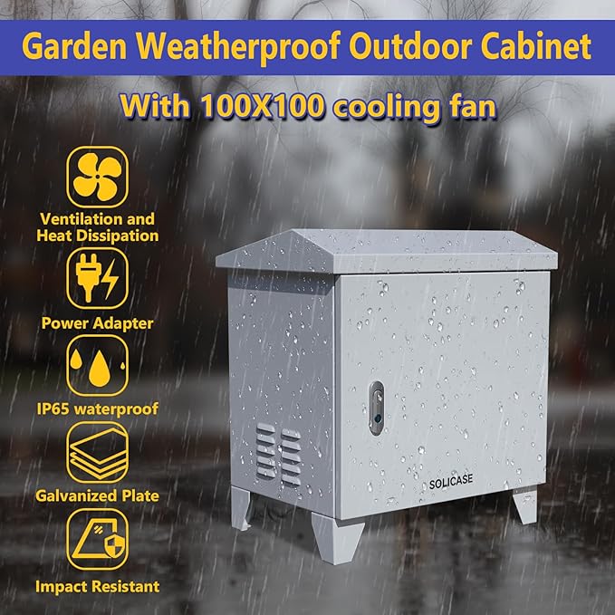 Pond Aerator Weatherproof Outdoor Cabinet, Air Pump 20”W×14.6”D×18”H with Cooling Fan,pre-wired outlet