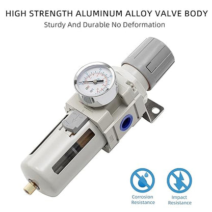 Air Compressor Water Separator Filter 3/4" NPT 0-150 PSI,Compressed Filter Regulator Combo,Poly Bowl,Semi-Auto Drain