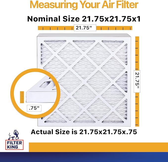 Filter King 21.75x21.75x1a Air Filter | 6-PACK | MERV 13 HVAC Pleated A/C Furnace Filters | MADE IN USA | Actual Size: 21.75 x 21.75 x .75"