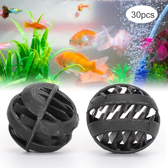 30 Pack Biofiltration Filter Balls, Removes and Nitrites, Reusable Plastic, for Freshwater and Seawater Aquariums