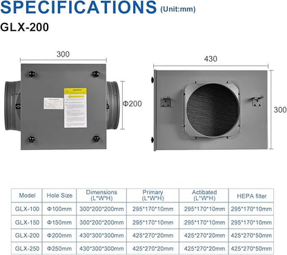 Inline Filter Box 8", 3-Layer Air Filtration Box with High Efficacy HEPA and Carbon Filter, Box Fan Filter for 8 Inch Inline Duct Fan for Whole House and HVAC Ventilation Systems