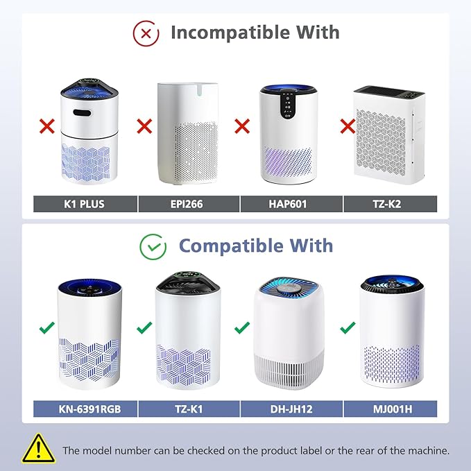 2 Pack TZ-K1 Replacement Filter Compatible with FreAire KN6391, Compatible with ToLife TZ-K1, Compatible with VOOPNU DH-JH12, for MK-01 MK-06, MJ012H, 3-in-1 Filter Replacement for Smoke Pollen, White