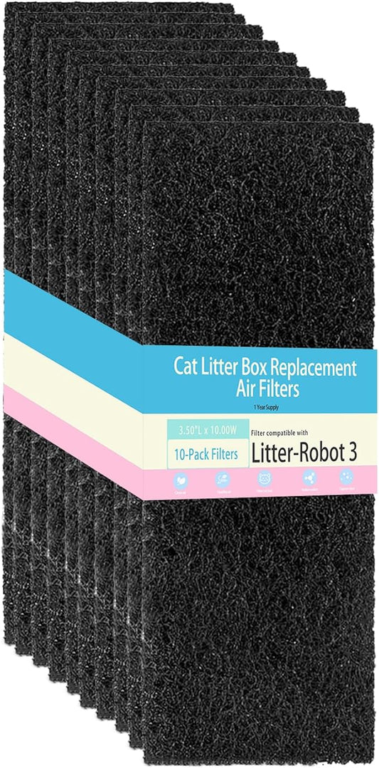 10 Pack Carbon Filters Compatible with Litter Robot 3,Cat Litter Box Replacement Filter,Keep Your Home Clean and Fresh,3.5" x 10" x 0.2"