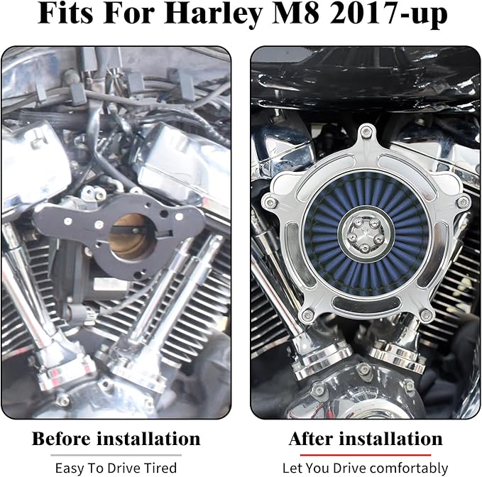 HDBUBALUS Motorcycle Air Filter Air Cleaner Intake System Cleaner Fit For Harley M8 Touring 2017-2023 Softail 2018-2024 Trike 2017-2025 Chrome